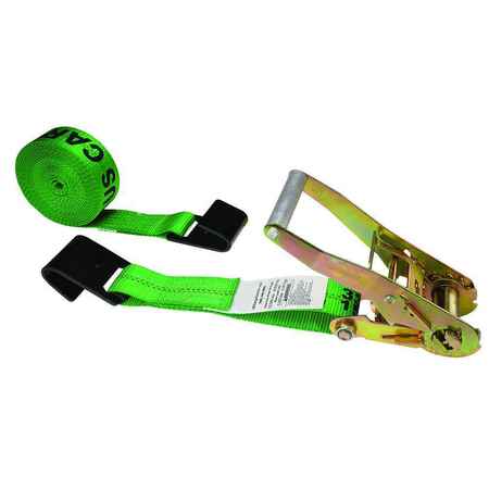 US CARGO CONTROL 2" x 27' Green Ratchet Strap w/ Black Flat Hook 5027FH-GRN